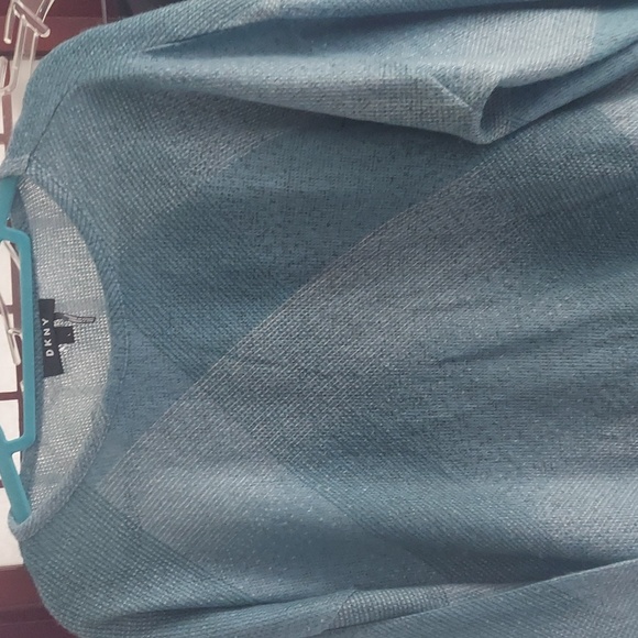 DKNY Donna Karen abstract knit Blue L/S Top Sz L - Picture 4 of 10